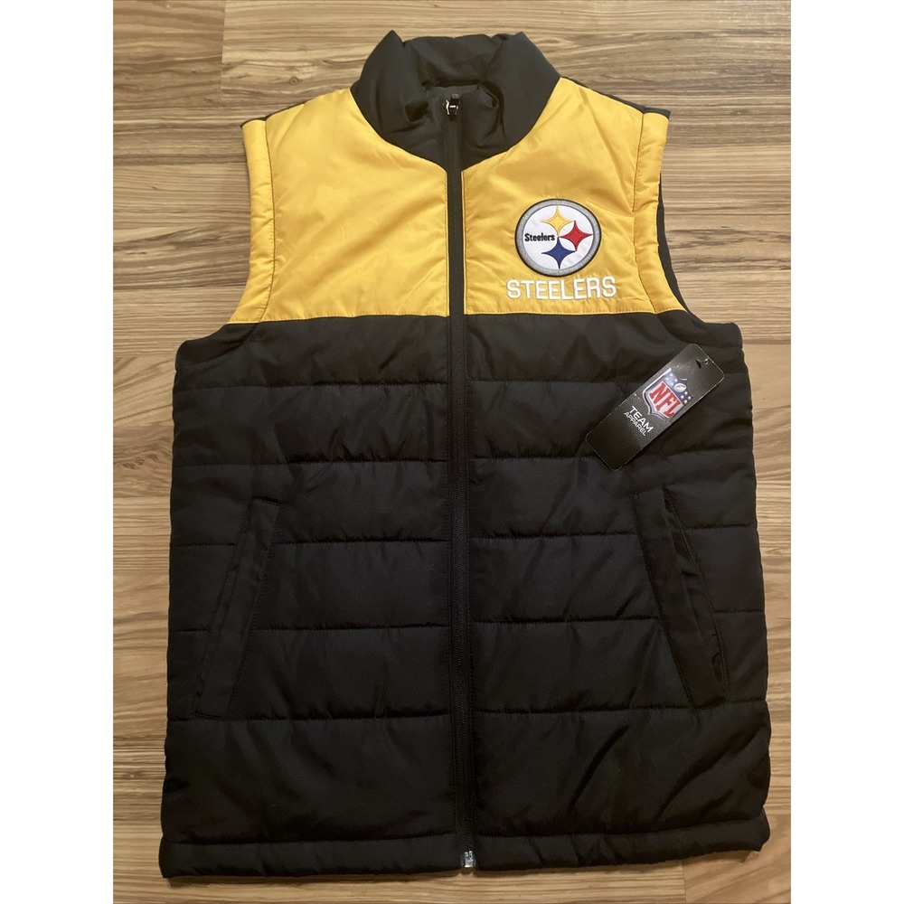 Pittsburgh Steelers Puffer Vest Mens Xs Black Yellow NFL Football Zip Up